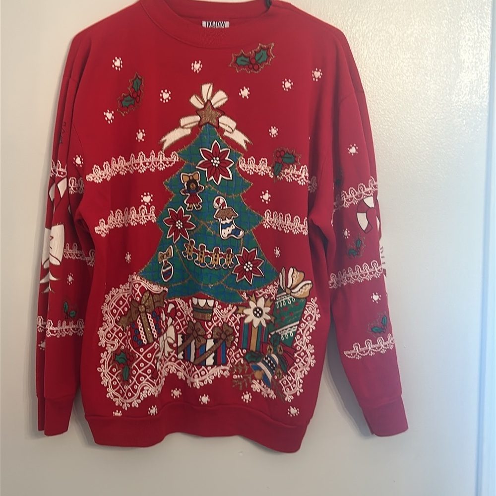 Holiday Time Red Christmas Tree Sweater